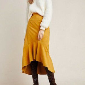 Maeve Cosima Flounced Faux Suede Midi Skirt